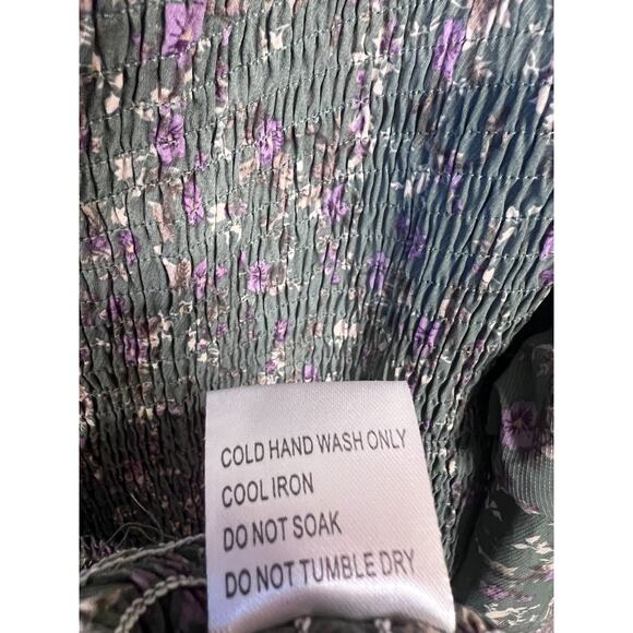 Petal & Pup Size 12 Smocked Midi Dress Green With Purple Floral Flirty Cute - Picture 4 of 7